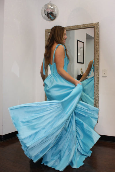 Cute A Line Sweetheart Light Blue Satin Prom Dress AB26032805