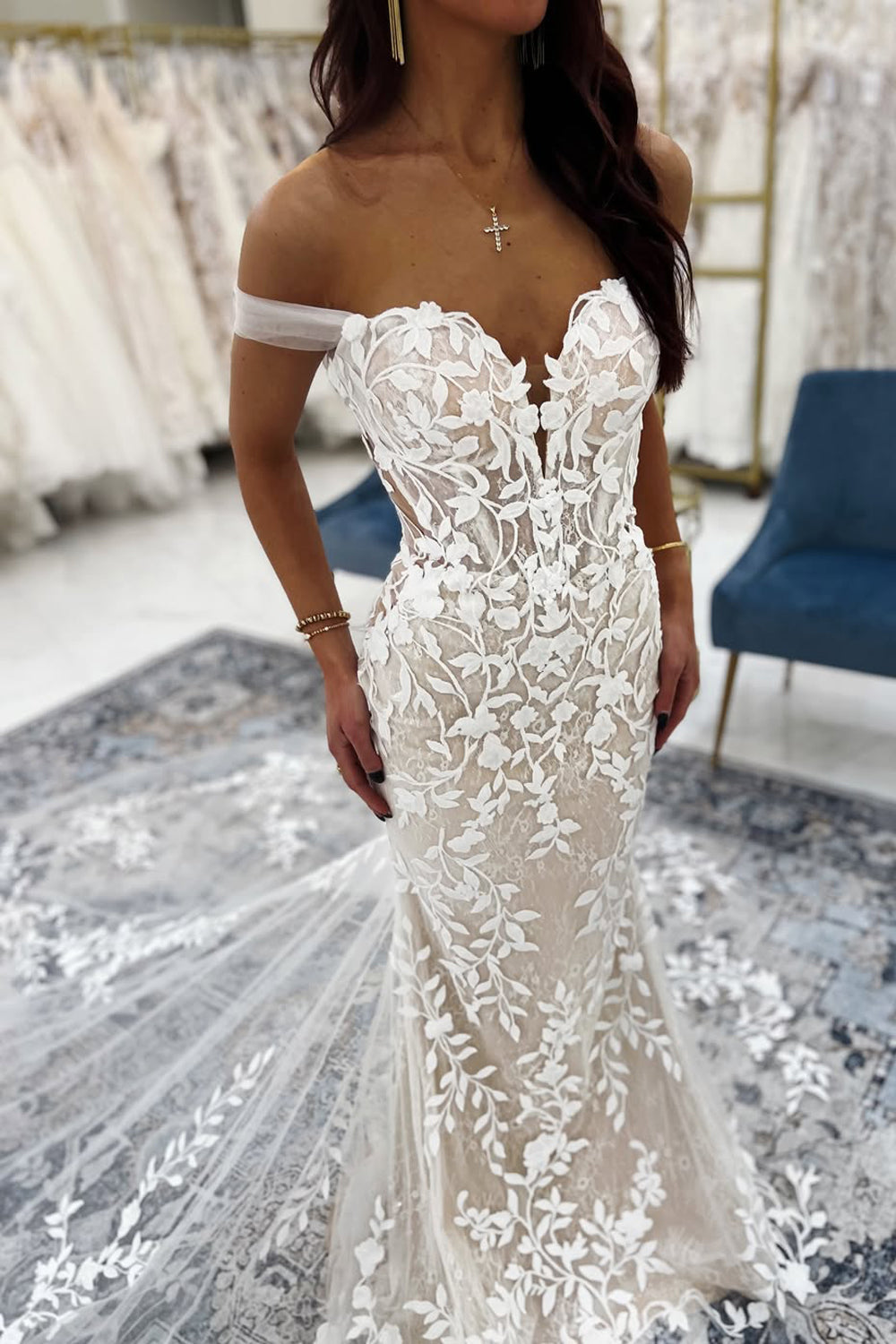Bohemian Mermaid Off the Shoulder Lace Long Wedding Dress AB05060203