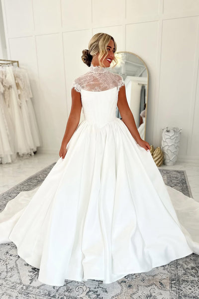 Elegant Halter Ball Gown Satin Wedding Dress AB26062119
