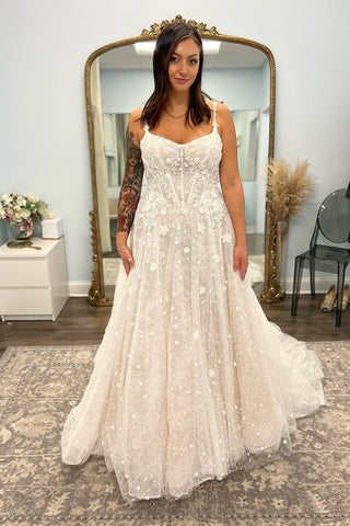 Fairy A Line Sweetheart Tulle Beading Lace Wedding Dresses AB24120916