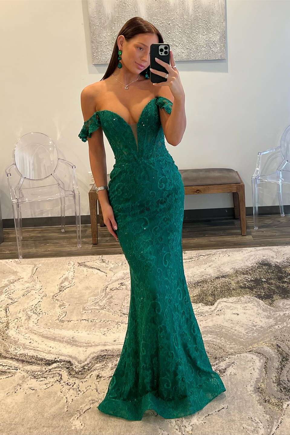 Elegant Mermaid Off the Shoulder Dark Green Lace Long Prom Dress Elegant Mermaid Off the Shoulder Dark Green Lace Long Prom Dress