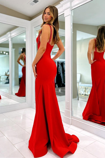 Charming Mermaid Sweetheart Navy Satin Prom Dress with Beading AB4012804