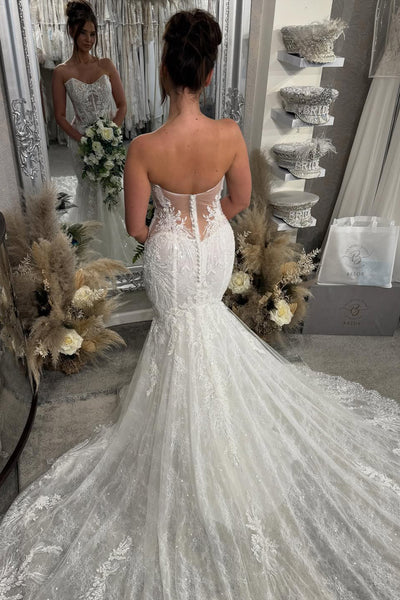 Fairy Mermaid Off the Shoulder Lace Wedding Dress with Appliques AB25092517