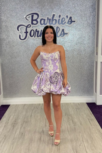 A Line Scoop Neck Jacquard Satin Homecoming Dress with Flowers AB26062816