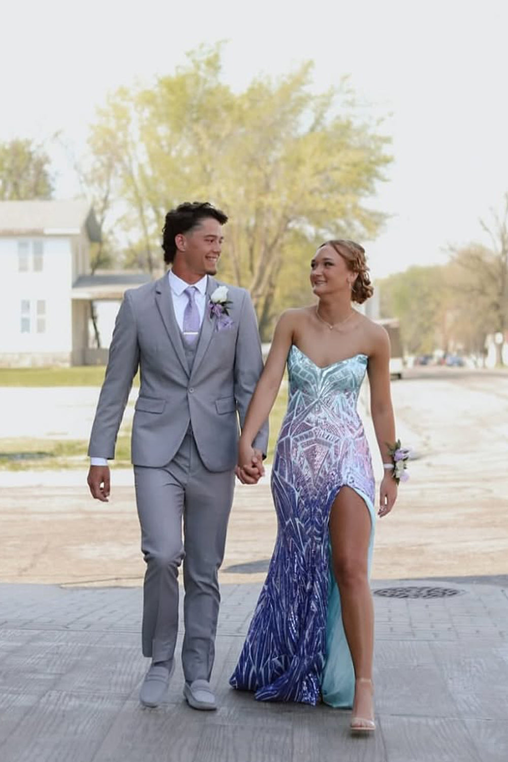 Charming Mermaid V Neck Sequins Slit Prom Dress AB25053106