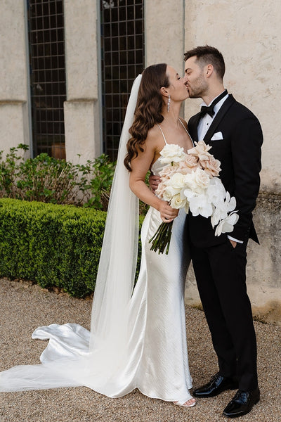 Simple Mermaid V Neck Silk Satin Long Beach Wedding Dresses AB093003