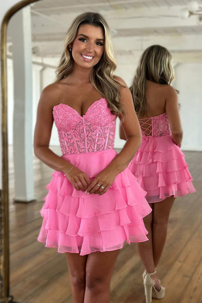 Cute A Line Sweetheart Lavender Chiffon Tiered Short Homecoming Dresses AB25062101
