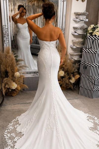 Mermaid Strapless Elastic Satin Wedding Dress with Appliques AB26062412