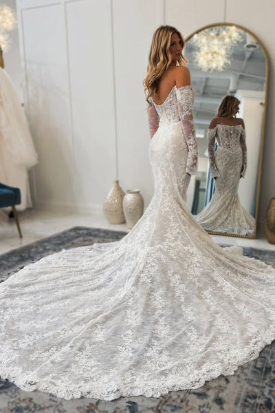 Bohemian Mermaid Scoop Neck Lace Beach Wedding Dress with Beading AB26011710