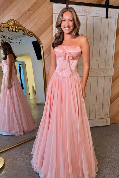 Cute A Line Strapless Blush Pink Chiffon Prom Dress AB25111802