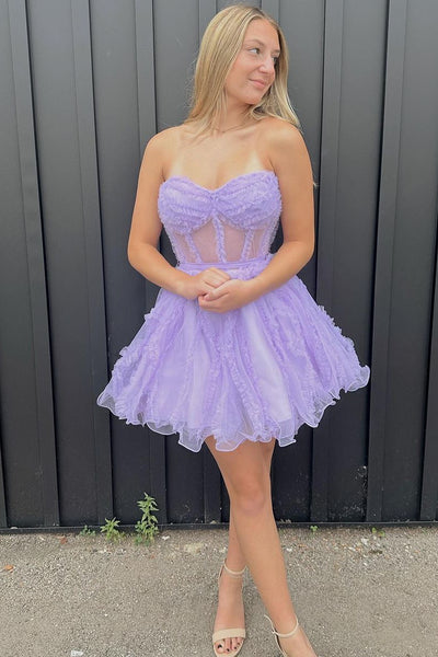 Cute A Line Sweetheart Lavender Tulle Homecoming Dresses AB072505