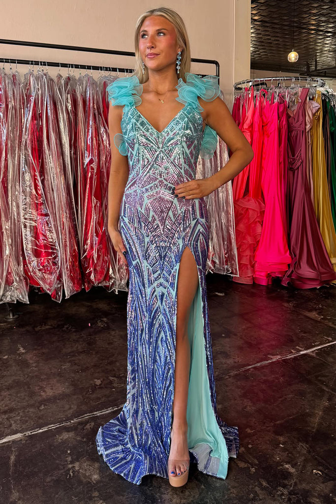 purple feather prom dress purple feather dress Iridescent Purple Cutout Sequins Long Prom Dress with Feathers FancyVestido
