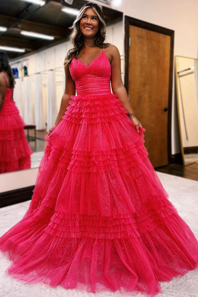 Cute Sparkly Ball Gown Black Tulle Long Prom Dresses AB101105 Anniebride