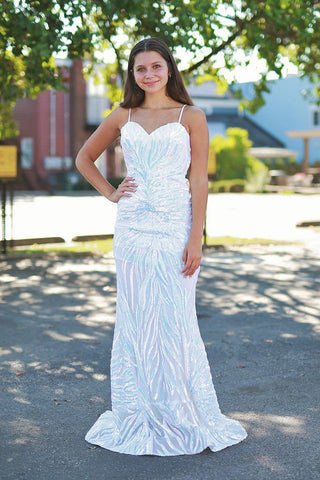 Cute Mermaid Sweetheart White Sequins Long Prom Dresses AB121303