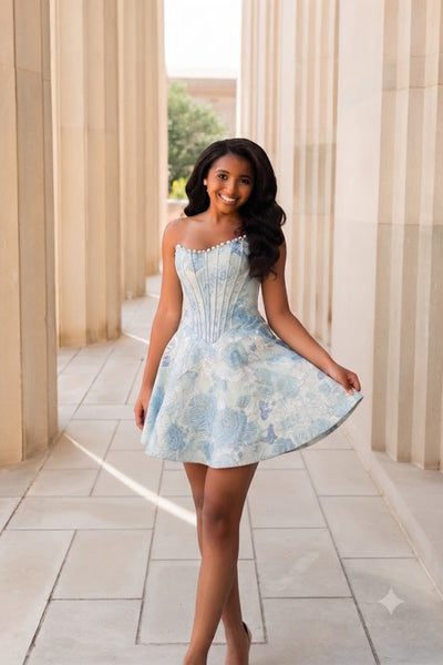 Sweet A Line Scoop Neck Jacquard Satin Homecoming Dress AB26070714