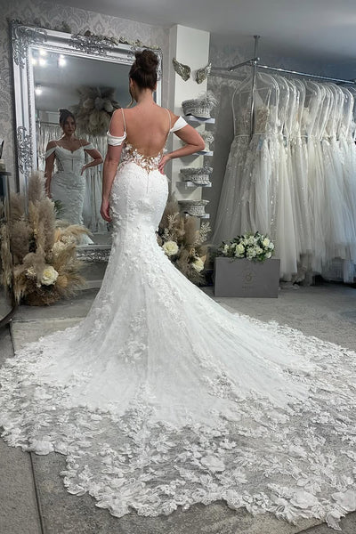 Chraming Mermaid Cold Shoulder Satin Wedding dress with Appliques AB25032105