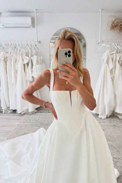 Gorgeous Ball Gown Square Neck Satin Wedding Dress AB26060304