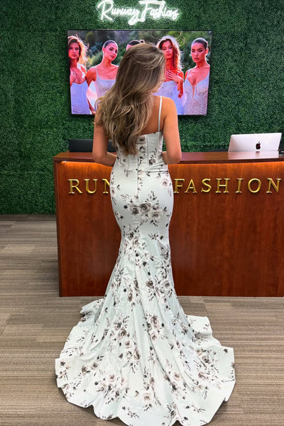 Cute Mermaid Sweetheart Floral Satin Long Prom Dress AB26010603