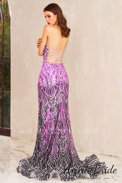 Unqiue Mermaid Sweetheart Purple Sequins Long Prom Dress AB4010703