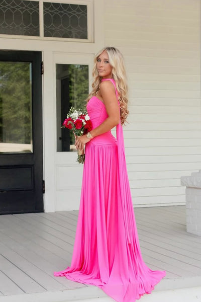 Hot Pink A Line Sweetheart Pleat Chiffon Prom Dress AB26052411