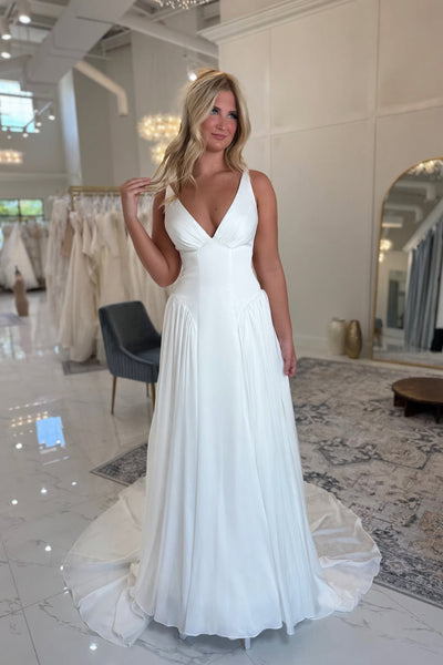 Fairy A Line V Neck Chiffon Wedding Dress AB26051702