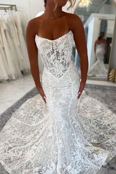 Mermaid Scoop Neck Lace Wedding Dress with Appliques AB26062411