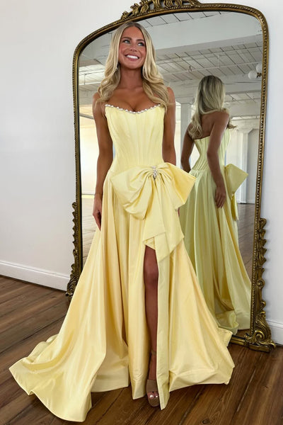 Ball Gown Scoop Neck Hot Pink Satin Prom Dress with Bow AB26030507