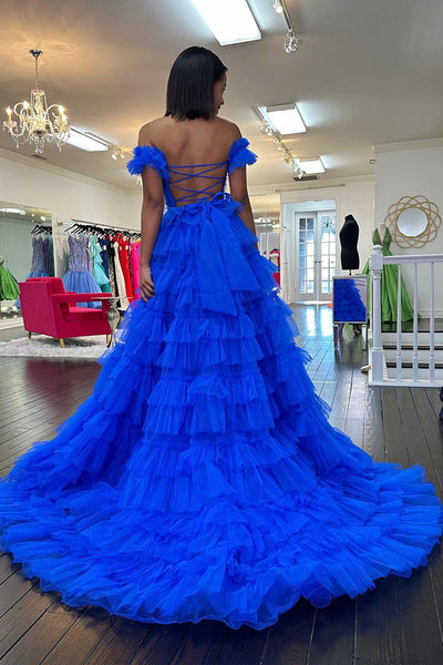Ball Gown Sweetheart Royal Blue Tulle Prom Dress with Slit AB4012603