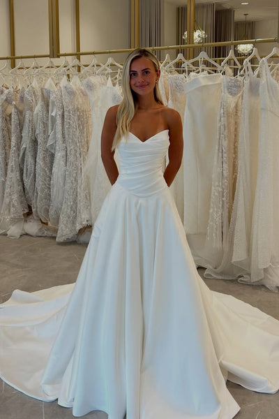Gorgeous A Line Sweetheart Satin Wedding Dress AB26052602