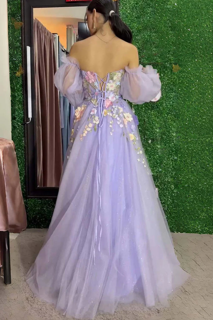 A Line V Neck Lavender Long Dresses with Flower Appliques AB24110613 Anniebride A Line V Neck Lavender Long Dresses with Flower Appliques AB24110613 Anniebride