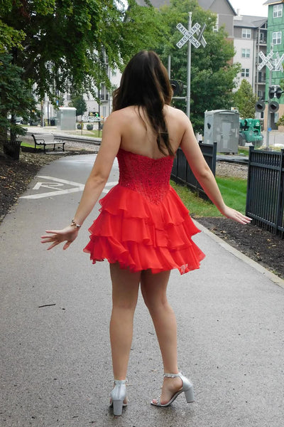 Cute A Line Sweetheart Chiffon Tiered Short Homecoming Dress AB25100803