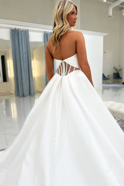 Boho A Line White Satin Wedding Dresses with Bow AB25050207