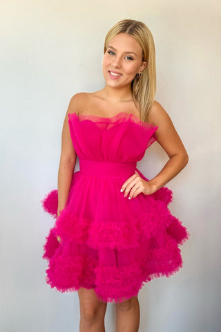 Cute A Line Fuchsia Tulle Short Homecoming Dresses AB24080603