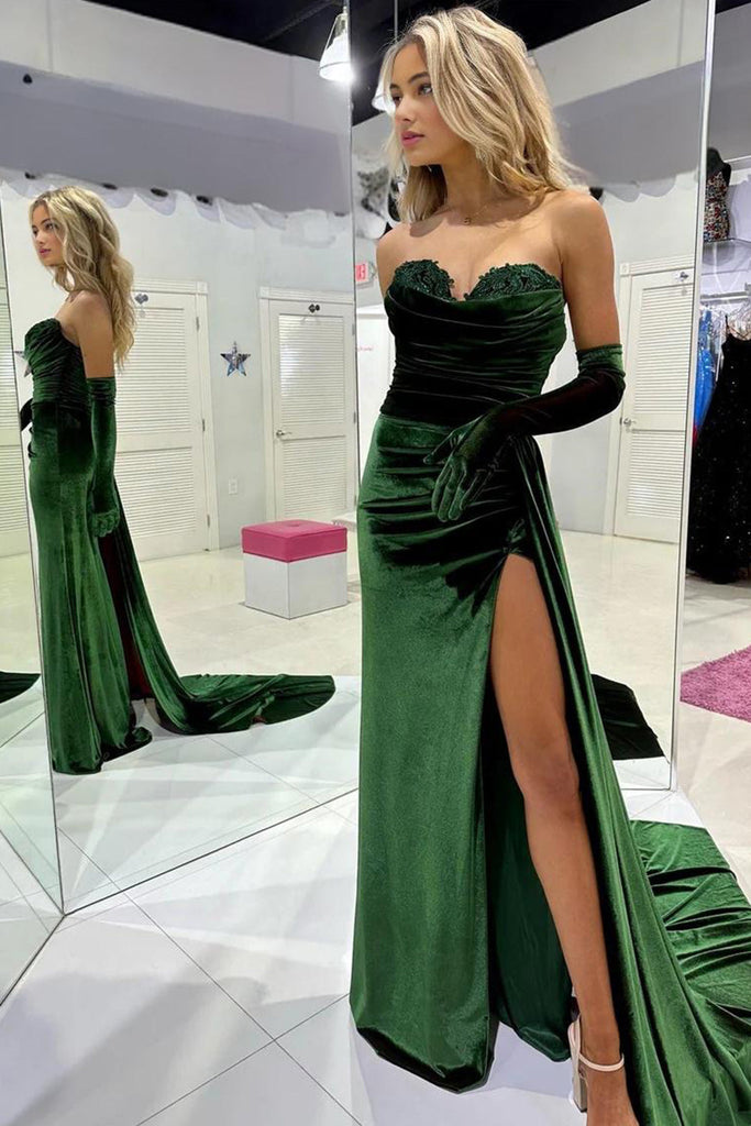 Charming Mermaid Sweetheart Velvet Olive Green Long Prom Dress with At Anniebride Charming Mermaid Sweetheart Velvet Olive Green Long Prom Dress with At Anniebride