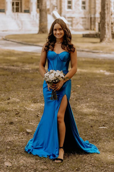 royal blue satin mermaid dress Mermaid V-Neck Long Royal Blue Satin Prom Dress Party Dress US16 / Custom Color