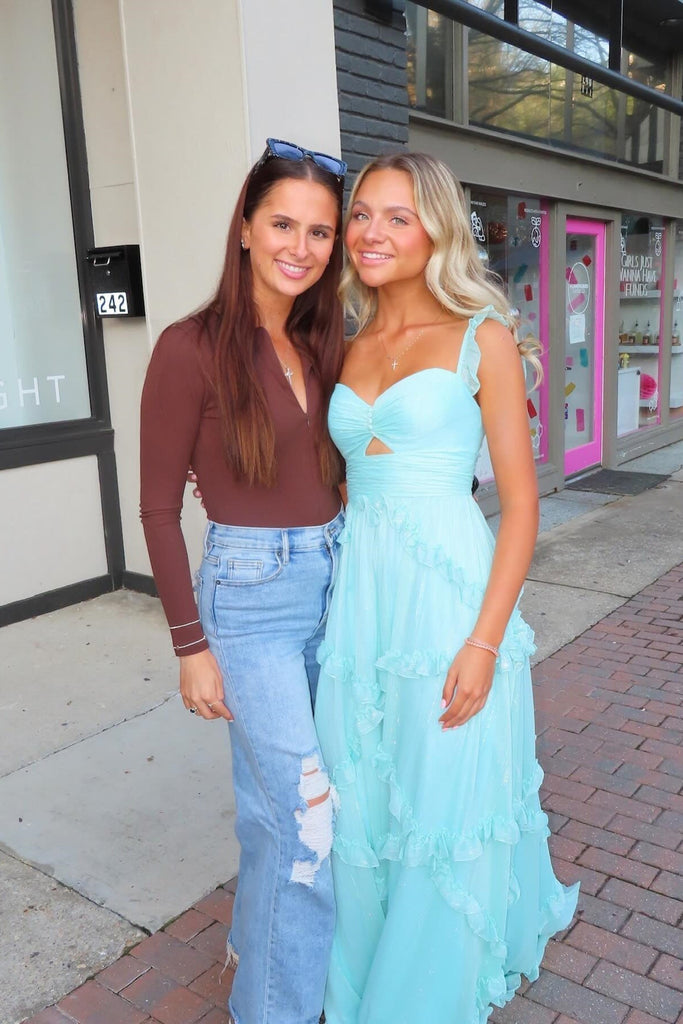 Cute A Line Sweetheart Sky Blue Chiffon Ruffles Long Prom Dress Anniebride Cute A Line Sweetheart Sky Blue Chiffon Ruffles Long Prom Dress Anniebride
