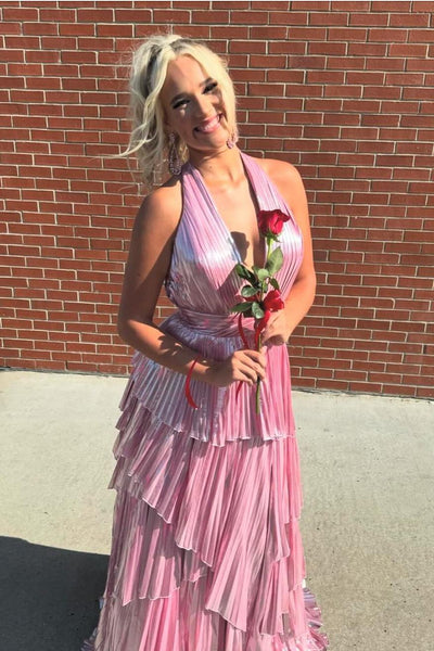 Charming A Line V Neck Purple Metallice Tiered Prom Dress With Slit Anniebride Charming A Line V Neck Purple Metallice Tiered Prom Dress With Slit Anniebride