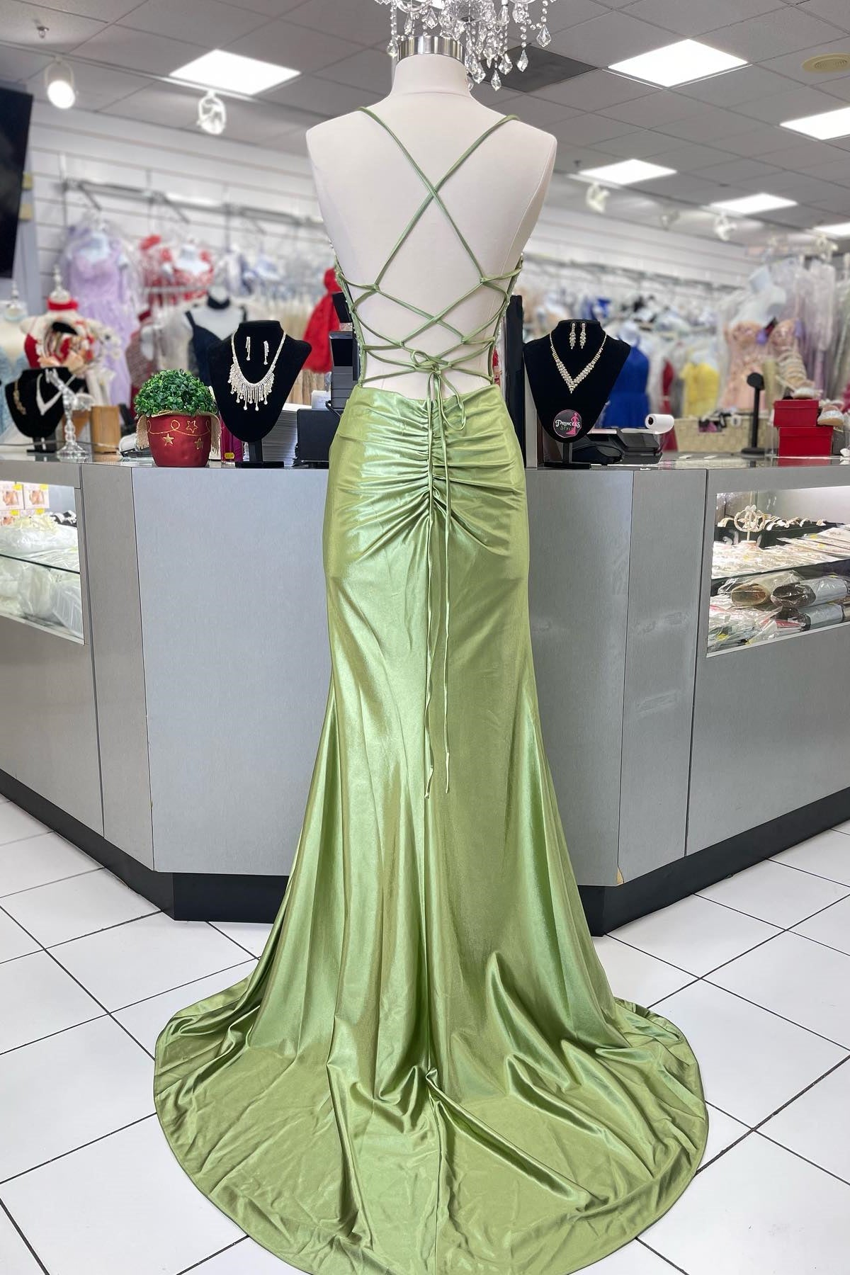 Cute Mermaid Sage Green Satin Mermaid Long Prom Dress – Anniebride