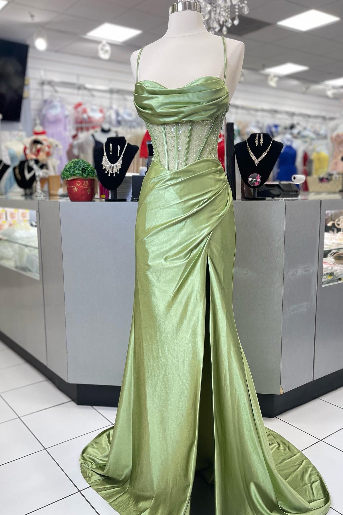 Cute Mermaid Sage Green Satin Mermaid Long Prom Dress Anniebride Cute Mermaid Sage Green Satin Mermaid Long Prom Dress Anniebride