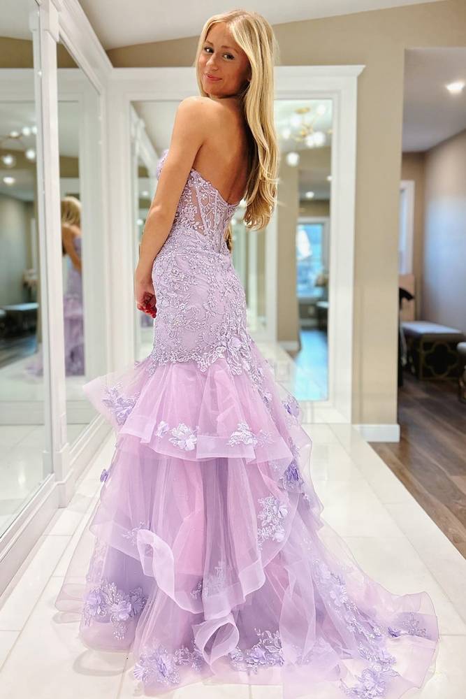 lavender lace mermaid prom dress Lilac Mermaid Spaghetti Straps Lace Up Back Prom Dress