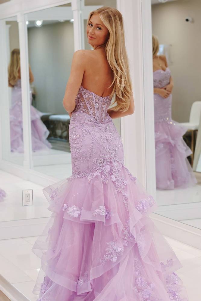 Charming Mermaid Lavender Lace Applique Long Prom Dresses – Anniebride