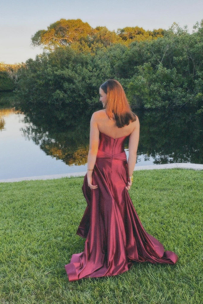 Cute A Line Sweetheart Burgundy Keyhole Satin Slit Prom Dress Anniebride Cute A Line Sweetheart Burgundy Keyhole Satin Slit Prom Dress Anniebride