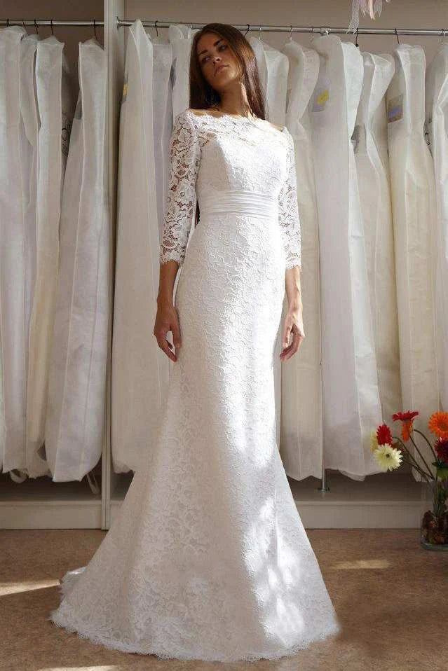 Elegant Mermaid Trumpet Long Sleeve Lace Wedding Dresses – Anniebride