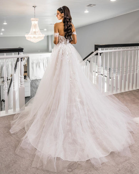 Elegant A Line Sweetheart Tulle Long Wedding Dresses with Slit AB120701