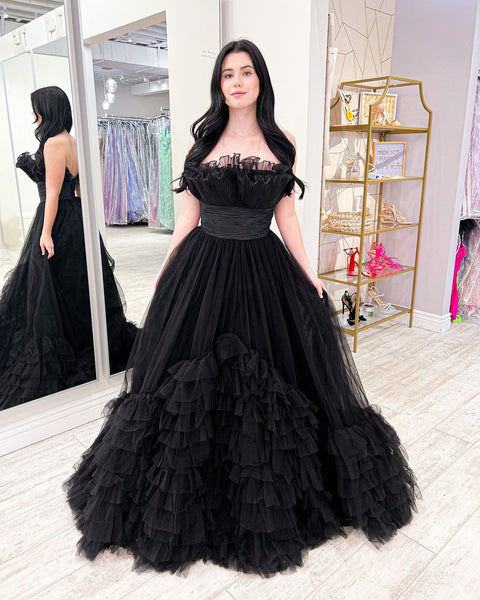 Cute Ball Gown Black Tulle Prom Dresses AB11902