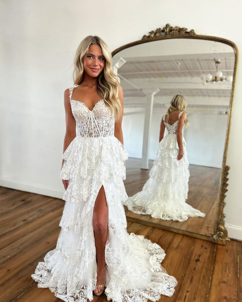 Cute A Line Off the Shoulder Light Blue Sequins Lace Long Prom Dresses with Slit AB12702