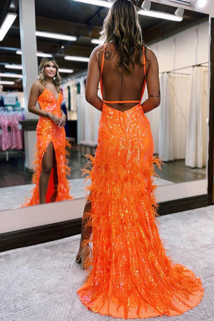 Cute Mermaid V Neck Hot Pink Sequins Long Prom Dress with Feather AB4010201 Anniebride Cute Mermaid V Neck Hot Pink Sequins Long Prom Dress with Feather AB4010201 Anniebride