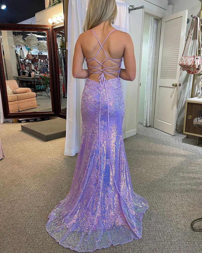 Teens Lavender Sequin Dress Cute Mermaid V Neck Lavender Sequins Prom Dresses With Slit AB123105 Anniebride Teens Lavender Sequin Dress Cute Mermaid V Neck Lavender Sequins Prom Dresses With Slit AB123105 Anniebride