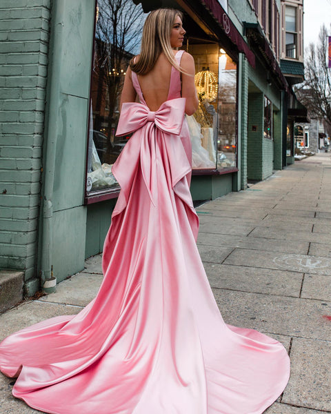 Charming Sweetheart Sheath Pink Saitn Prom Dress with Big Bow AB081532