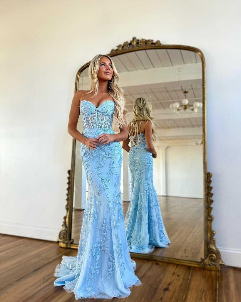 Cute Mermaid Sweetheart Light Blue Lace Prom Dresses AB21701 Anniebride Cute Mermaid Sweetheart Light Blue Lace Prom Dresses AB21701 Anniebride